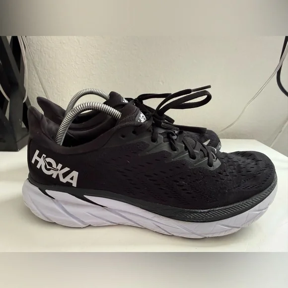 Hoka One One Clifton 8 Black and White Sneakers - Picture 2 of 10